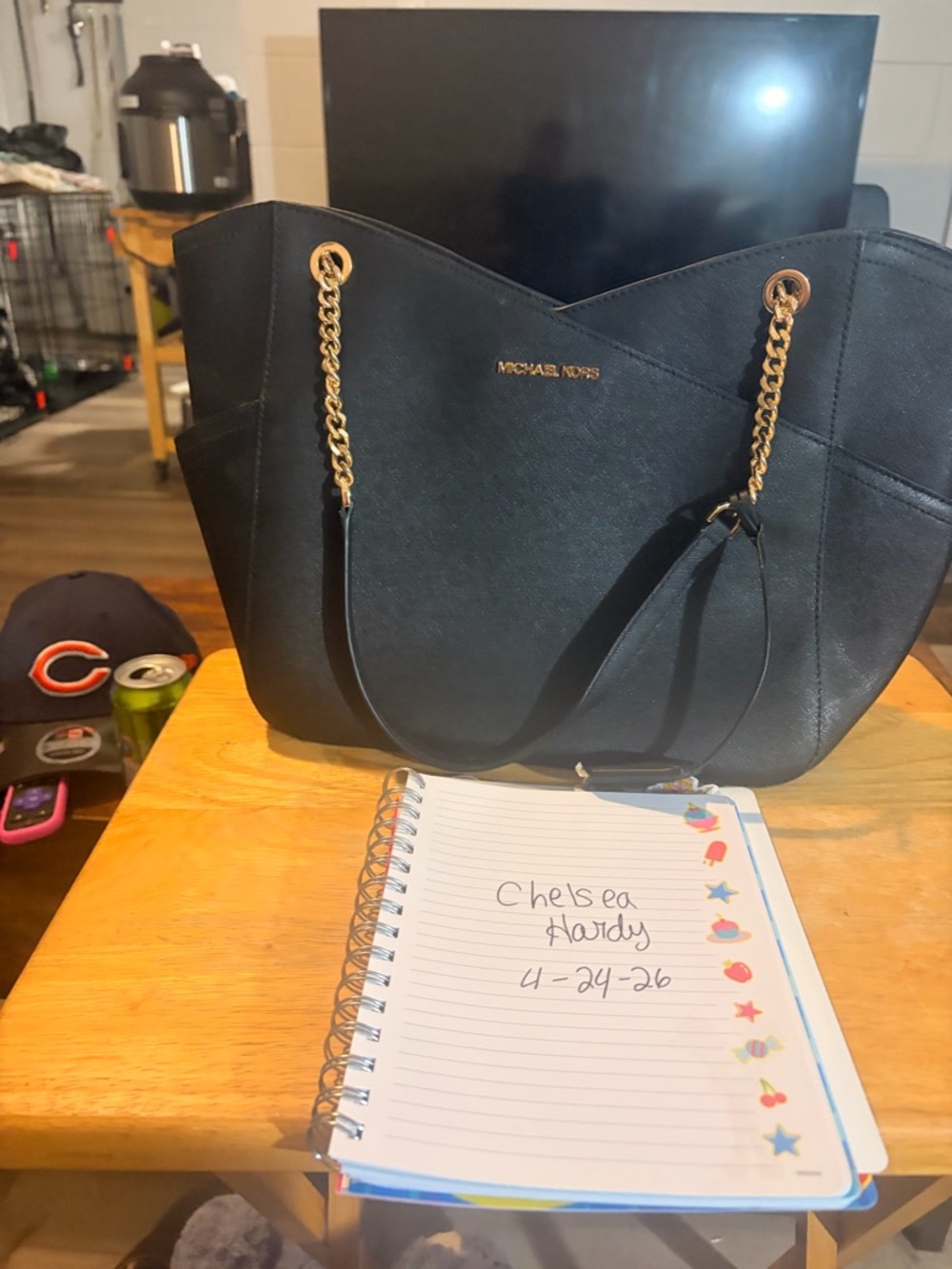 Michael Kors Black Saffiano Tote with Gold Chain Handles
